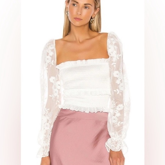 NWT V. CHAPMAN | White ruffle & Lace long sleeve blouse , on/off shoulder size 4 - Picture 6 of 7